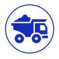 Blue Dump Truck Icon surrounded by a circle